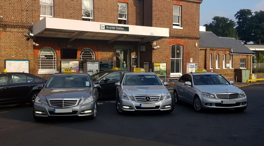 Mercedes fleet parked outside Arundel Railway Station